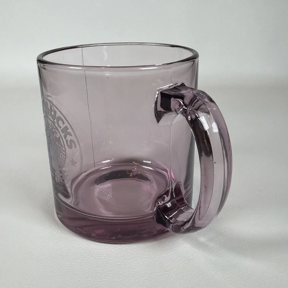 Vintage Starbucks Coffee Mug 1990s Clear Rose Pink Glass Etched Logo Made in USA